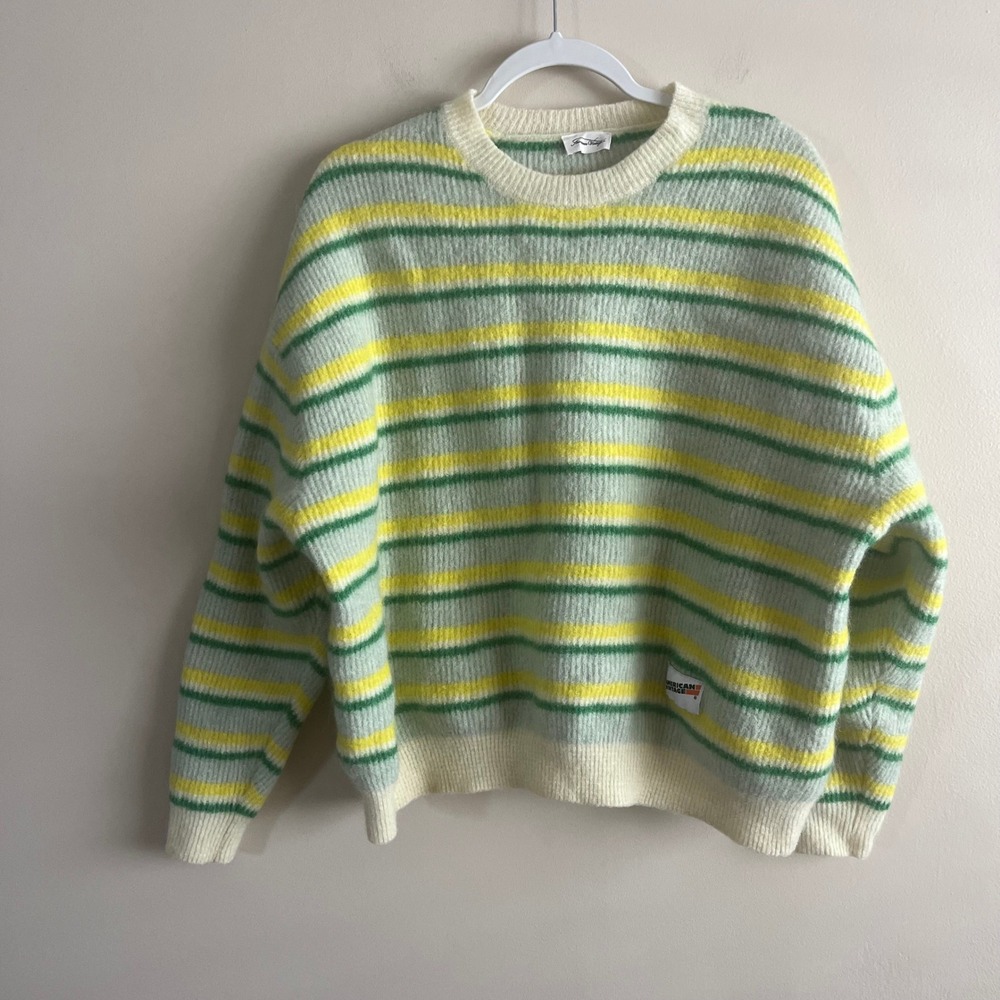 American Vintage Striped Alpaca Wool Sweater M/L Green Yellow Cream Oversized